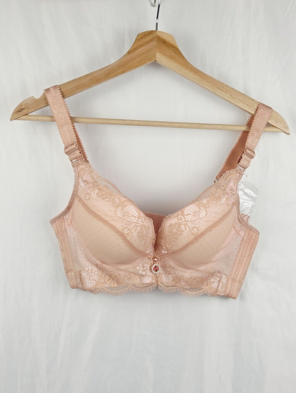 Fall Sweet Lace Overlay Push Up Support Adjustable Straps Bra 34A